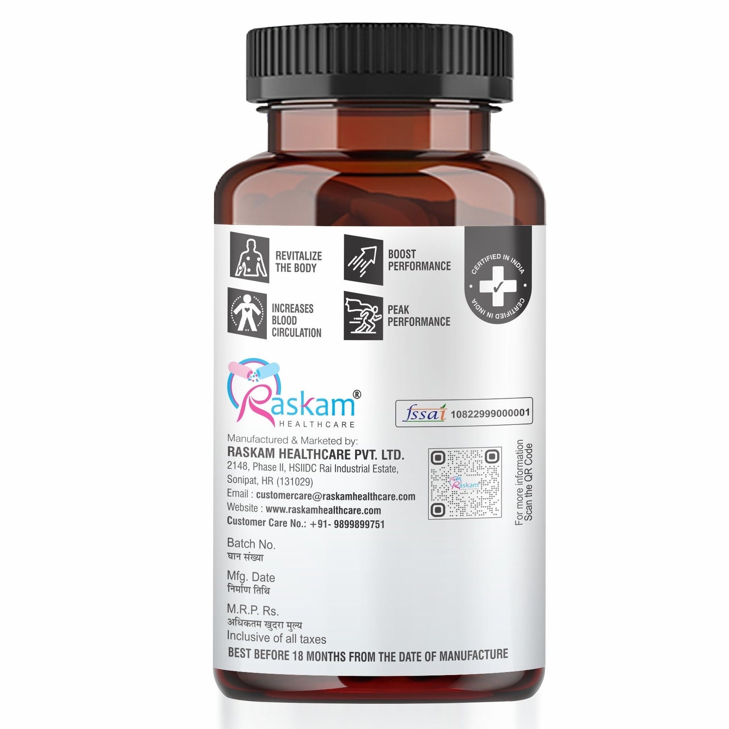 Raskam Men's Performance Booster 60 - Capsules - Improve Muscle Strength & Performance, Boost Energy for Men