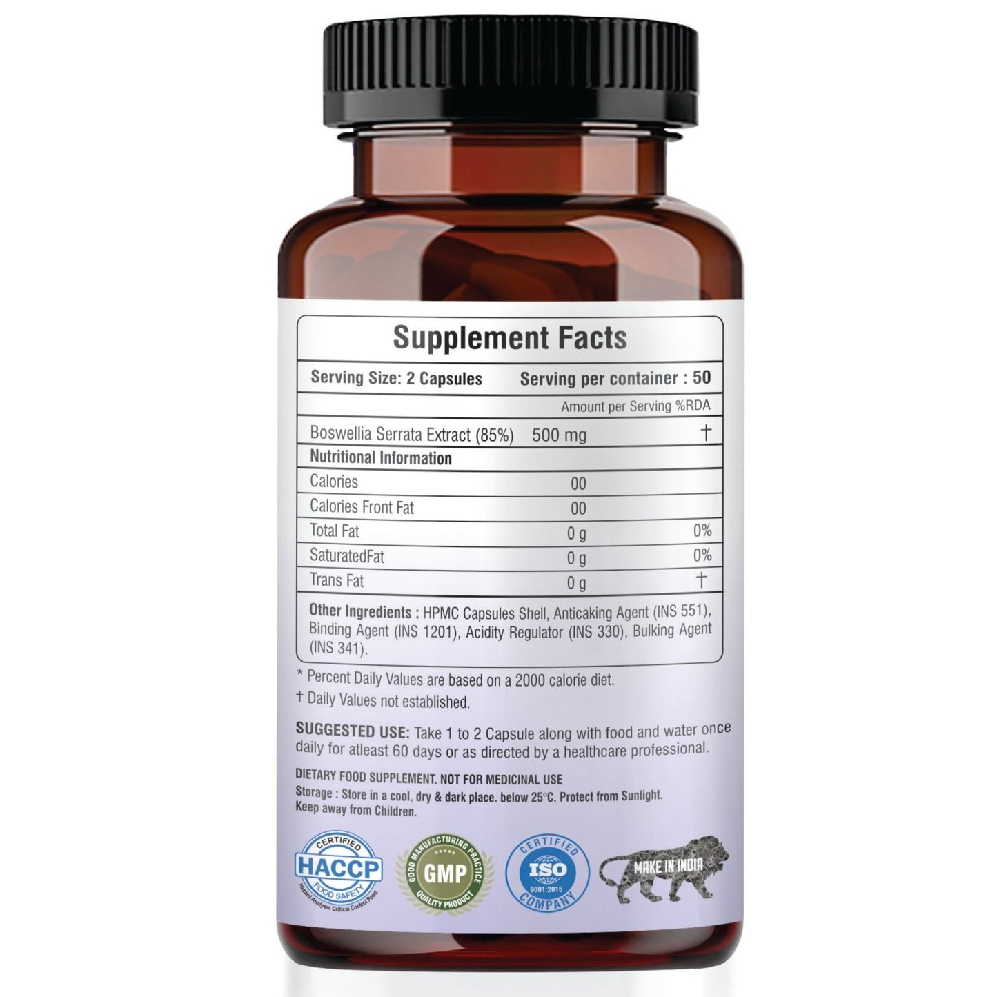 Raskam Boswellia Serrata Extract- 100 Veg Capsules - High Potency Joint Support