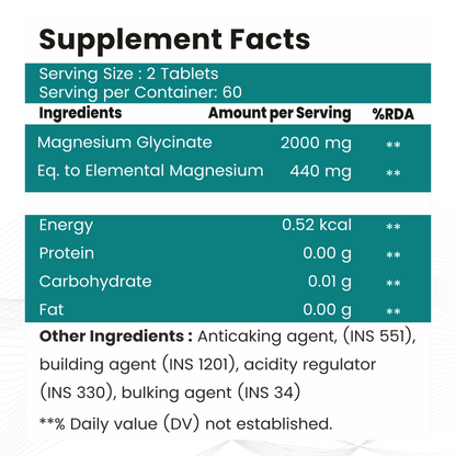 Raskam Magnesium Glycinate, 2000mg per serving, 120 vegetarian tablets, supports muscle recovery, sleep and nerve health