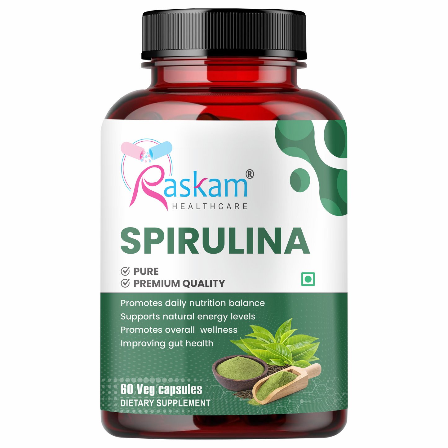 Raskam Spirulina-Super foods 60 capsules - Supports Weight Management & Boosts Immunity | For both Men & Women