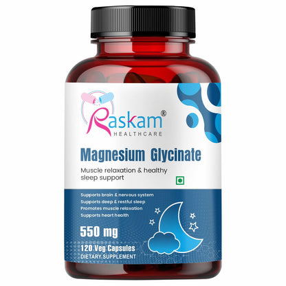 Raskam High Absorption Magnesium Glycinate -120 Vegetable Capsules ,550mg