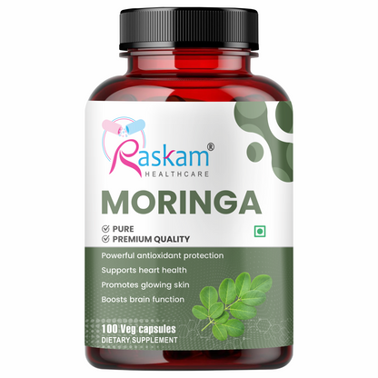 Raskam Moringa 100 Capsules- Helps Lower Blood Sugar & Cholesterol Levels,  Boost Metabolism and Digestion