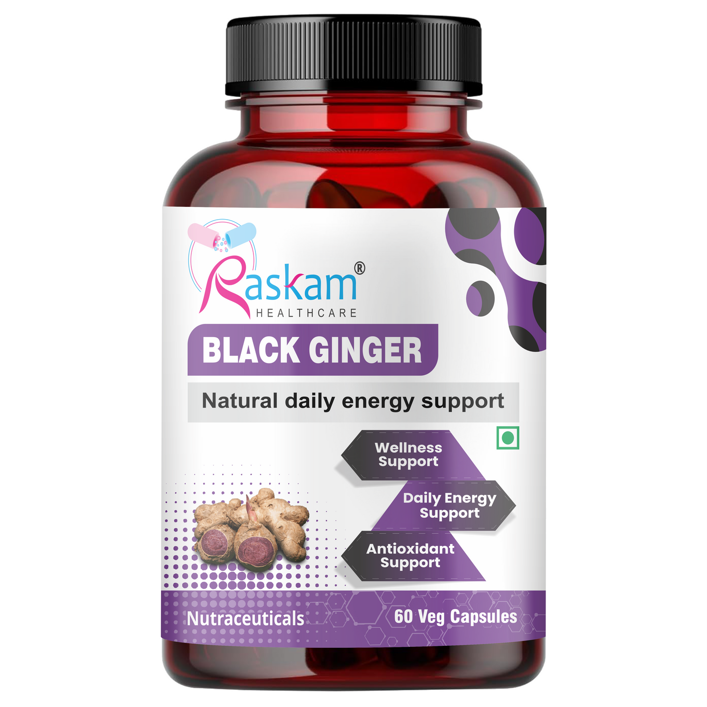 Raskam Black Ginger- 60 Capsules for Men & Women | Energy Boost, Anti-Inflammatory Properties
