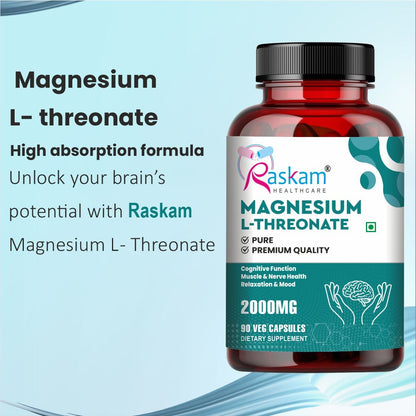 Magnesium L-Threonate Capsules for Brain Health, Memory & Focus Support | Improves Sleep Quality | 90 Veg Capsules