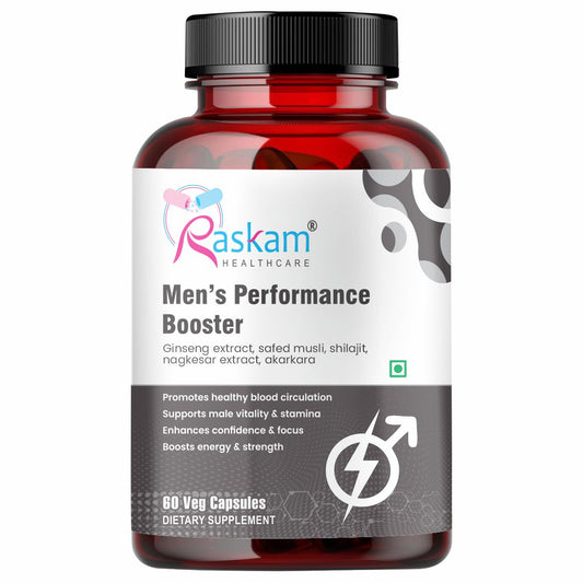 Raskam Men's Performance Booster 60 - Capsules - Improve Muscle Strength & Performance, Boost Energy for Men