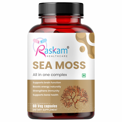 Raskam Sea Moss  | 150MG | 60 Capsules - Organic Irish Sea Moss Powder | Bio available Minerals for Thyroid , Skin and Joint Support