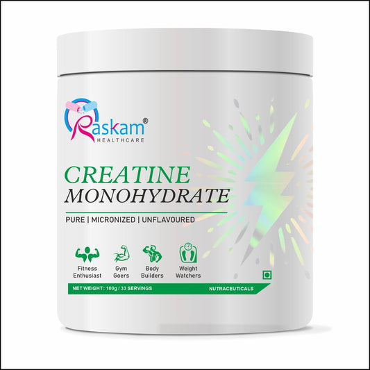 Raskam Creatine Monohydrate powder for Muscle Building & Performance - 33 Servings (Unflavoured, 100gm)