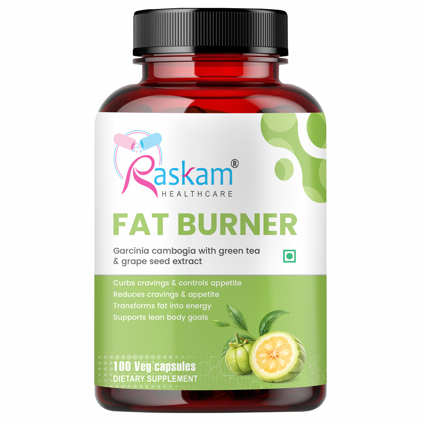 Raskam Fat Burner - 100 Capsules- Weight Loss Supplement with Garcinia Cambogia, Green Coffee Beans Green Tea Extract Metabolism Booster Belly Fat Burner for Men & Women