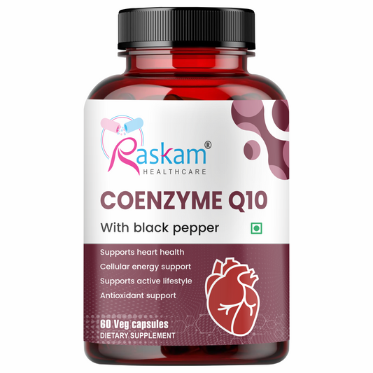 Raskam Coenzyme Q10 (CoQ10) with Piperine  | Supports Heart Health and Vascular Health | 100% Vegetarian – 60 Capsules
