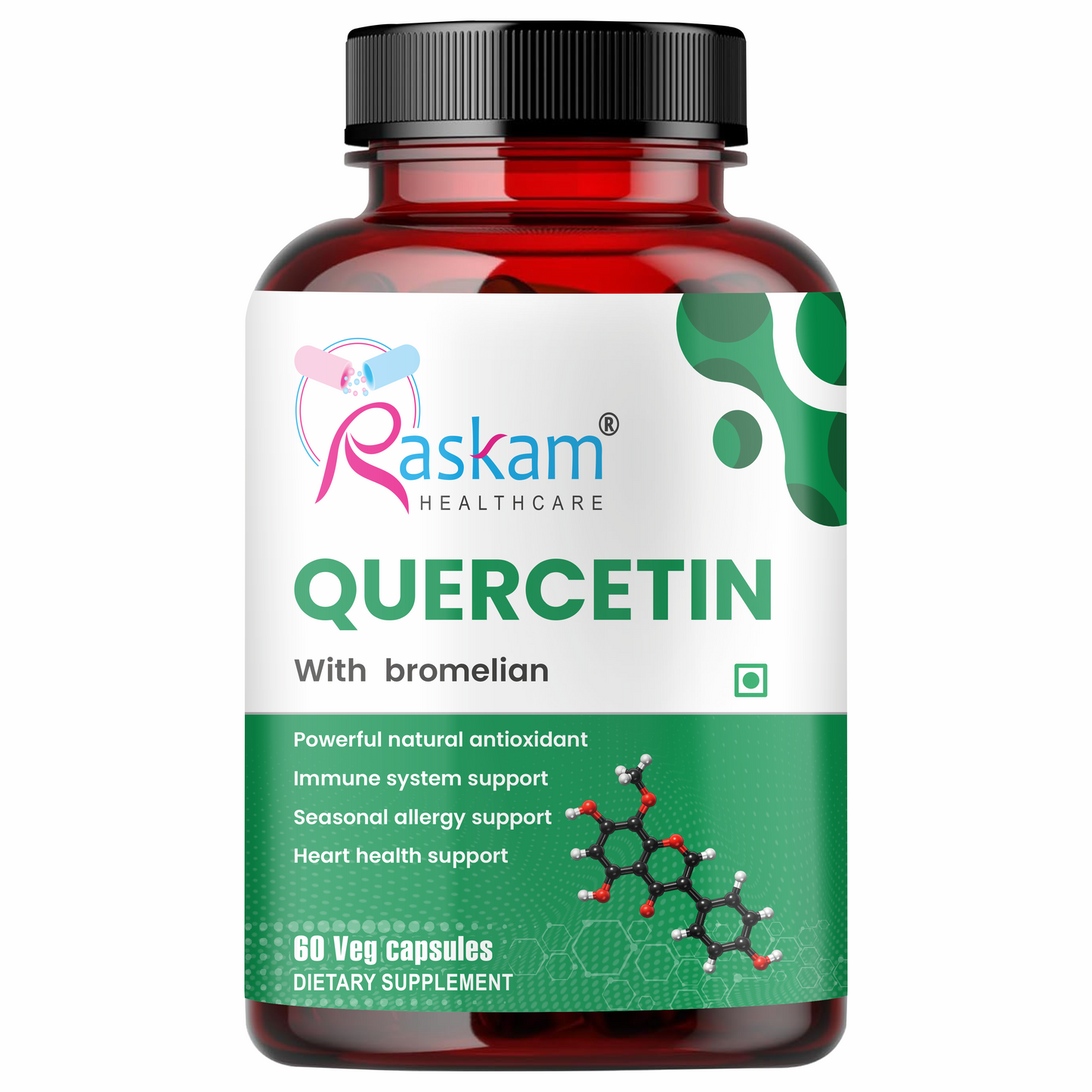 Quercetin with Bromelain Capsules | Immune & Respiratory Support | Powerful Antioxidant Formula | Promotes Cardiovascular & Joint Wellness | 60 Veg Capsules