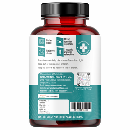 Raskam Magnesium Glycinate, 2000mg per serving, 120 vegetarian tablets, supports muscle recovery, sleep and nerve health