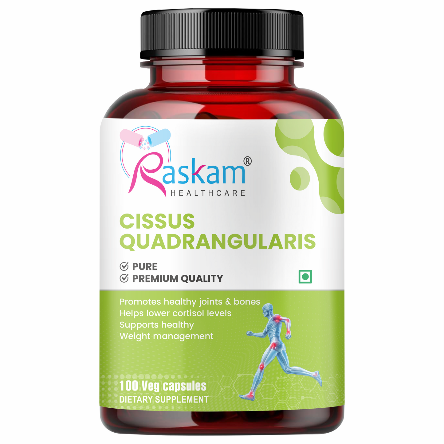 Raskam Cissus Quadrangularis Extract 1000mg - 100 Veg Capsules- Bone & Joint Wellness