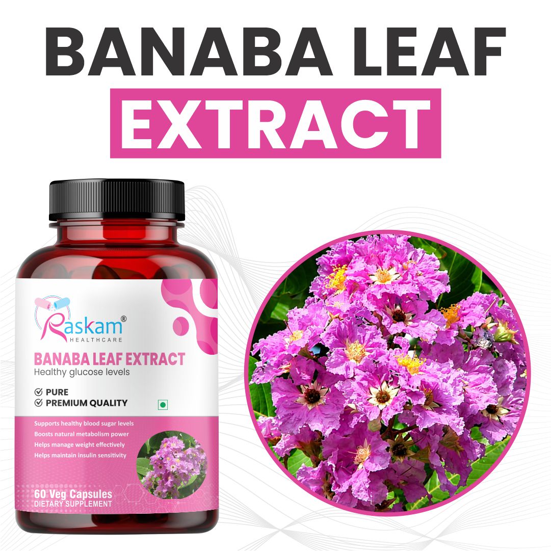 Raskam Banaba Leaf Extract 60- Veg Capsules (Non-GMO & Gluten Free) - Supports Healthy Blood Sugar Levels