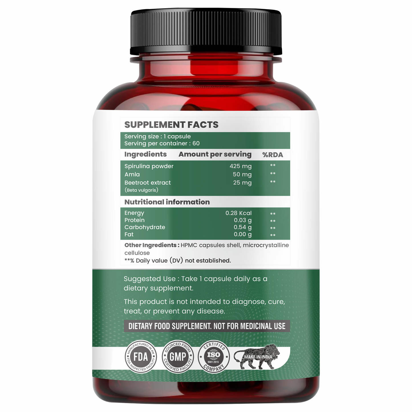 Raskam Spirulina-Super foods 60 capsules - Supports Weight Management & Boosts Immunity | For both Men & Women