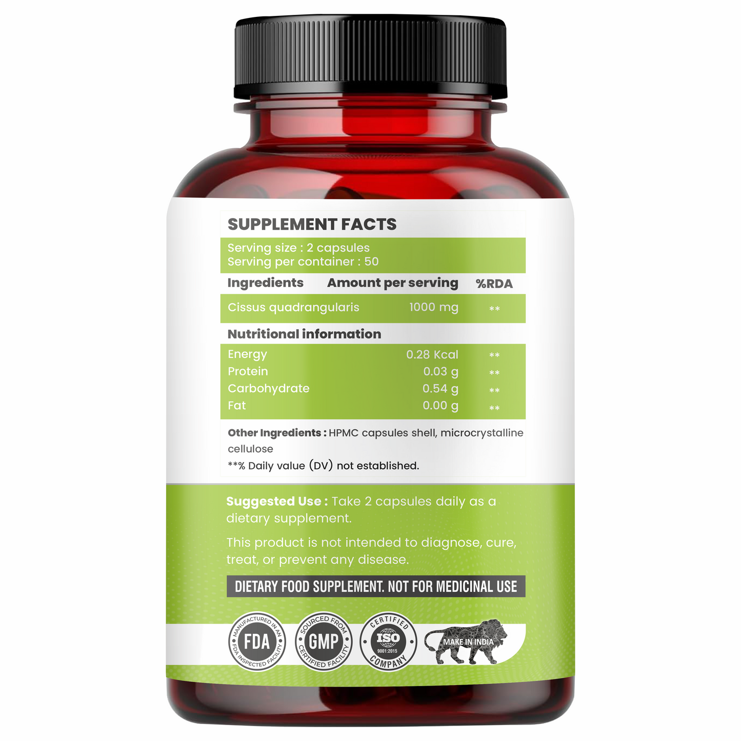 Raskam Cissus Quadrangularis Extract 1000mg - 100 Veg Capsules- Bone & Joint Wellness