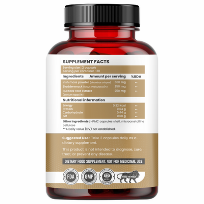 Raskam Sea Moss  | 150MG | 60 Capsules - Organic Irish Sea Moss Powder | Bio available Minerals for Thyroid , Skin and Joint Support