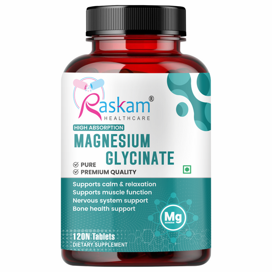 Raskam Magnesium Glycinate, 2000mg per serving, 120 vegetarian tablets, supports muscle recovery, sleep and nerve health