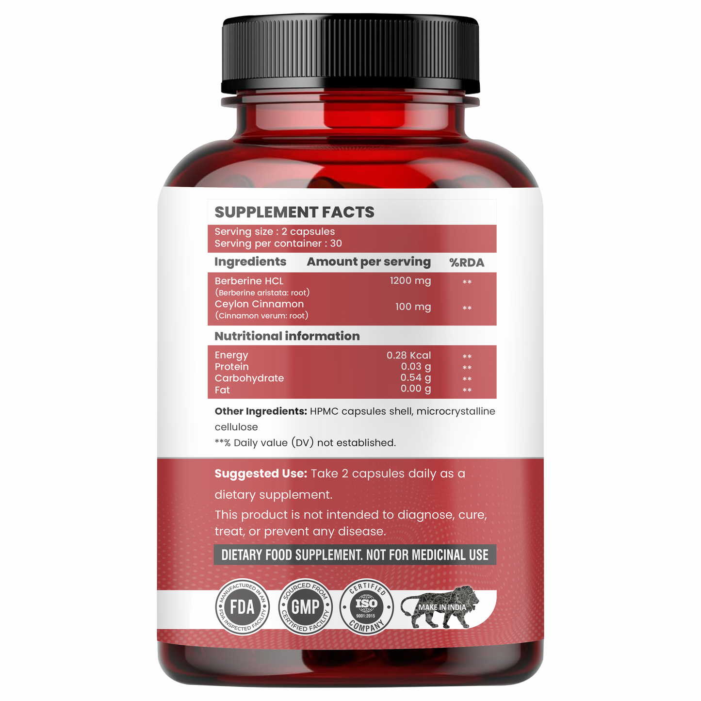 Raskam Berberine HCL 1200mg with Ceylon Cinnamon | Blood Sugar Support | Metabolism Booster | Supports Digestive Wellness | Heart Health Support | Rich in Antioxidants | 60 Vegetarian Capsules