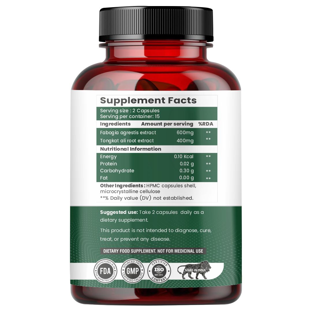 Raskam Fadogia Agrestis with Tongkat Ali Capsules, Maximum Strength, May Support athletic performance, stamina and stress tolerance, Vegan Friendly , 30 Veg Capsules
