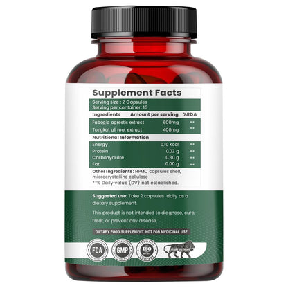 Raskam Fadogia Agrestis with Tongkat Ali Capsules, Maximum Strength, May Support athletic performance, stamina and stress tolerance, Vegan Friendly , 30 Veg Capsules