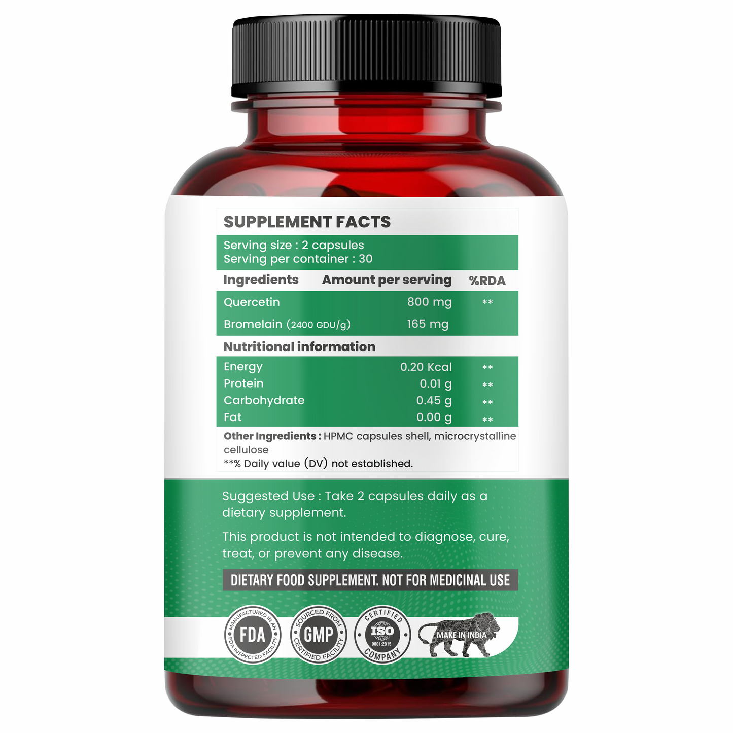 Quercetin with Bromelain Capsules | Immune & Respiratory Support | Powerful Antioxidant Formula | Promotes Cardiovascular & Joint Wellness | 60 Veg Capsules