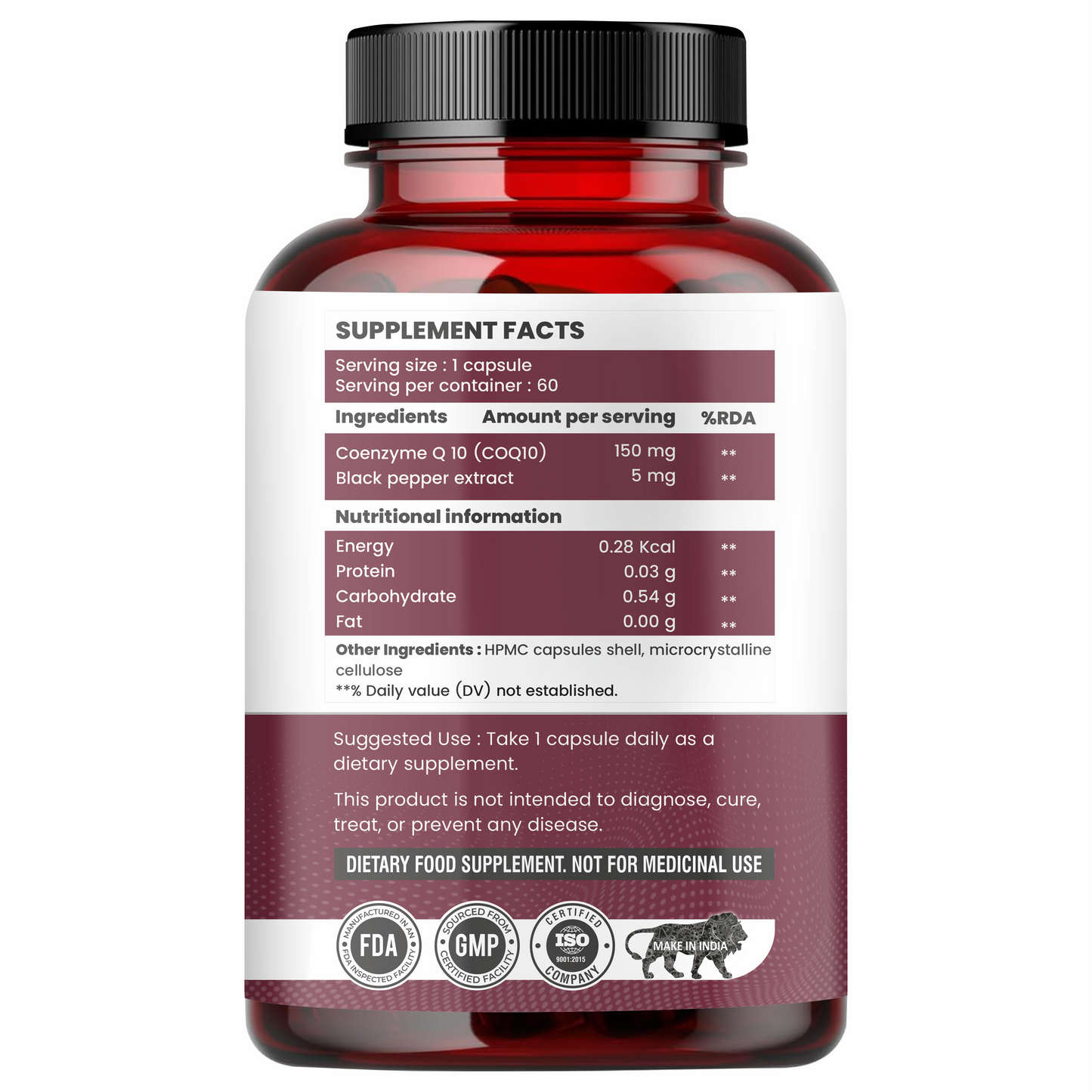 Raskam Coenzyme Q10 (CoQ10) with Piperine  | Supports Heart Health and Vascular Health | 100% Vegetarian – 60 Capsules