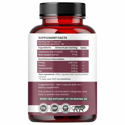 Raskam Coenzyme Q10 (CoQ10) with Piperine  | Supports Heart Health and Vascular Health | 100% Vegetarian – 60 Capsules