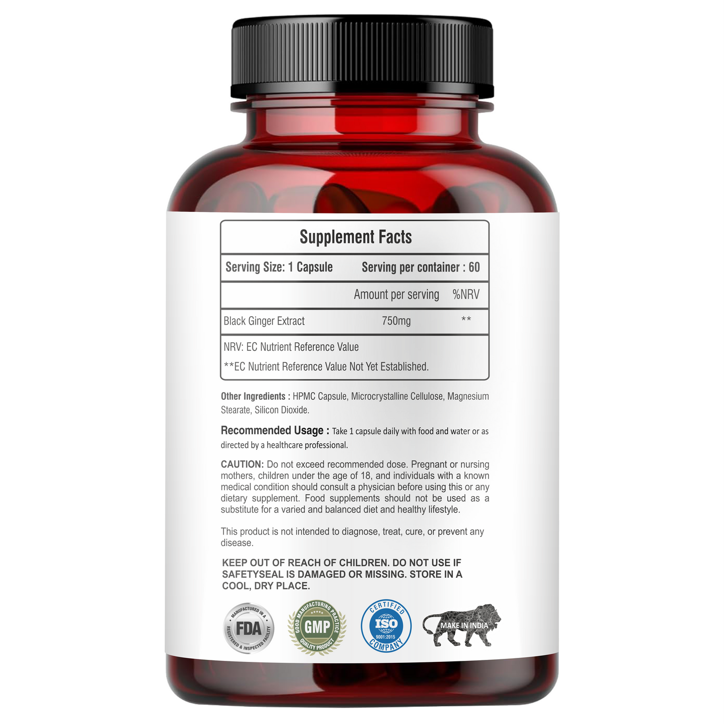 Raskam Black Ginger- 60 Capsules for Men & Women | Energy Boost, Anti-Inflammatory Properties