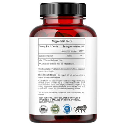 Raskam Black Ginger- 60 Capsules for Men & Women | Energy Boost, Anti-Inflammatory Properties