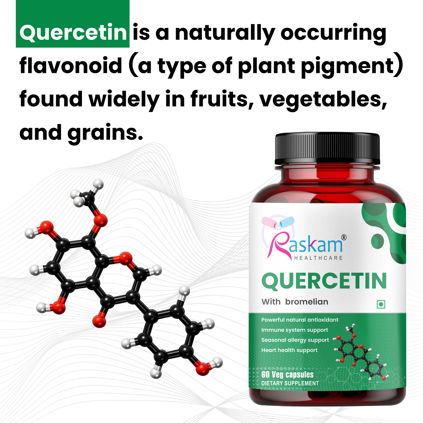 Quercetin with Bromelain Capsules | Immune & Respiratory Support | Powerful Antioxidant Formula | Promotes Cardiovascular & Joint Wellness | 60 Veg Capsules
