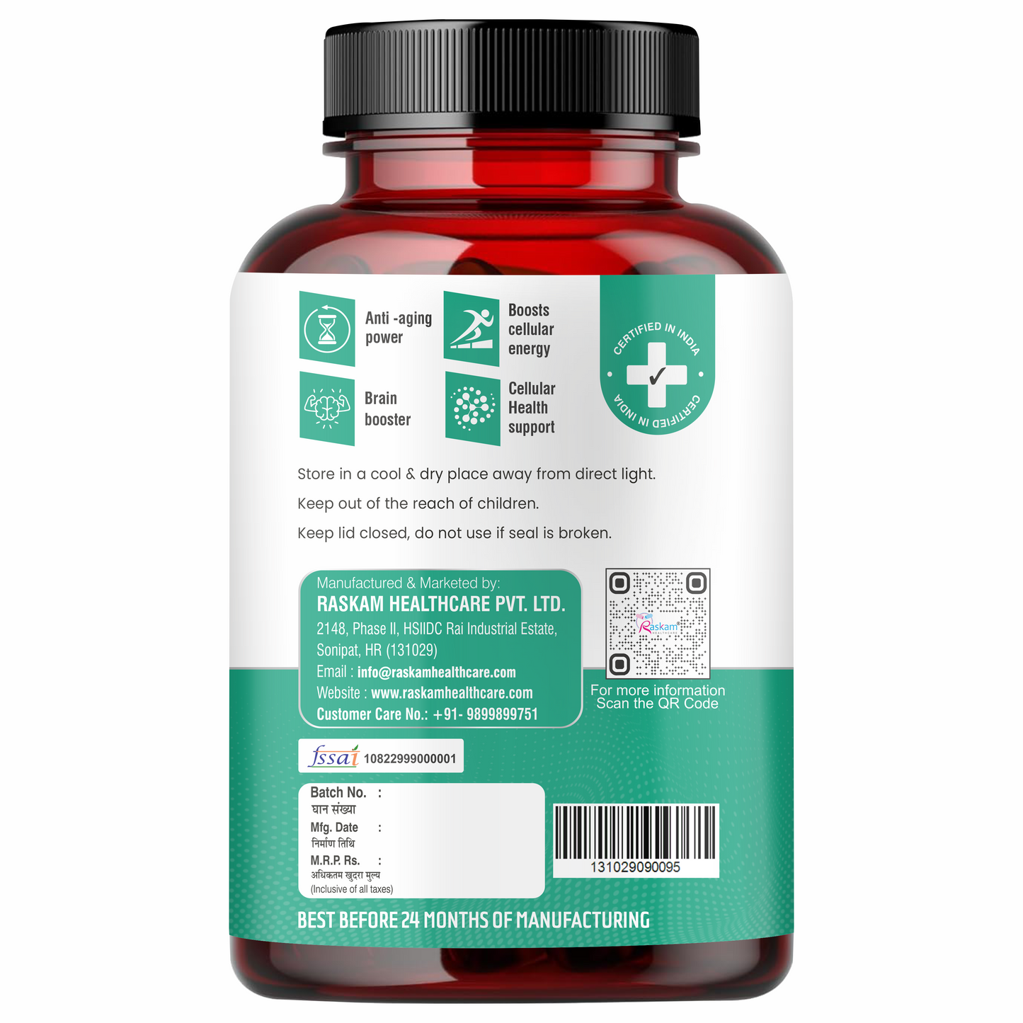 Raskam Resveratrol supplement with grape seed extract | capsules with highly bioavailable | antioxidant support for healthy aging | heart, immune & skin support | 60 veg capsules