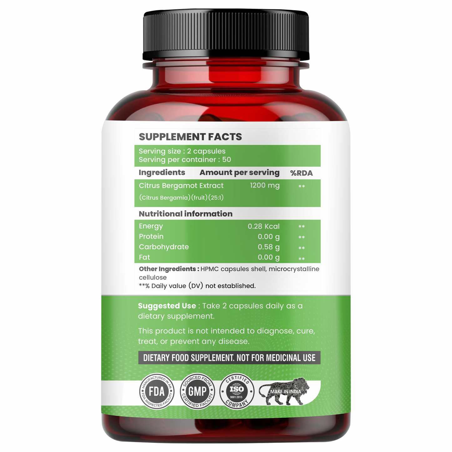 Raskam Citrus Bergamot 1200mg Supplement, 100 Veg Capsules, Antioxidant-Rich Complex for Heart Health and Immune Support