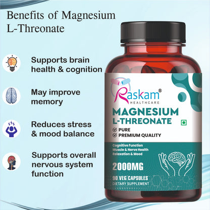 Magnesium L-Threonate Capsules for Brain Health, Memory & Focus Support | Improves Sleep Quality | 90 Veg Capsules