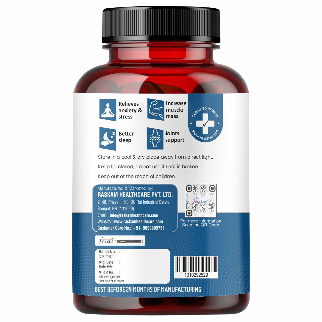 Raskam High Absorption Magnesium Glycinate -120 Vegetable Capsules ,1500mg