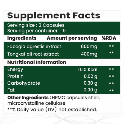 Raskam Fadogia Agrestis with Tongkat Ali Capsules, Maximum Strength, May Support athletic performance, stamina and stress tolerance, Vegan Friendly , 30 Veg Capsules