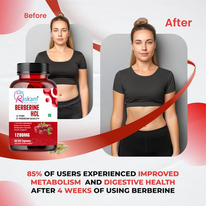 Raskam Healthcare Berberine HCL 1200mg with Ceylon Cinnamon, 60 Vegetarian Capsules, Dietary Supplement