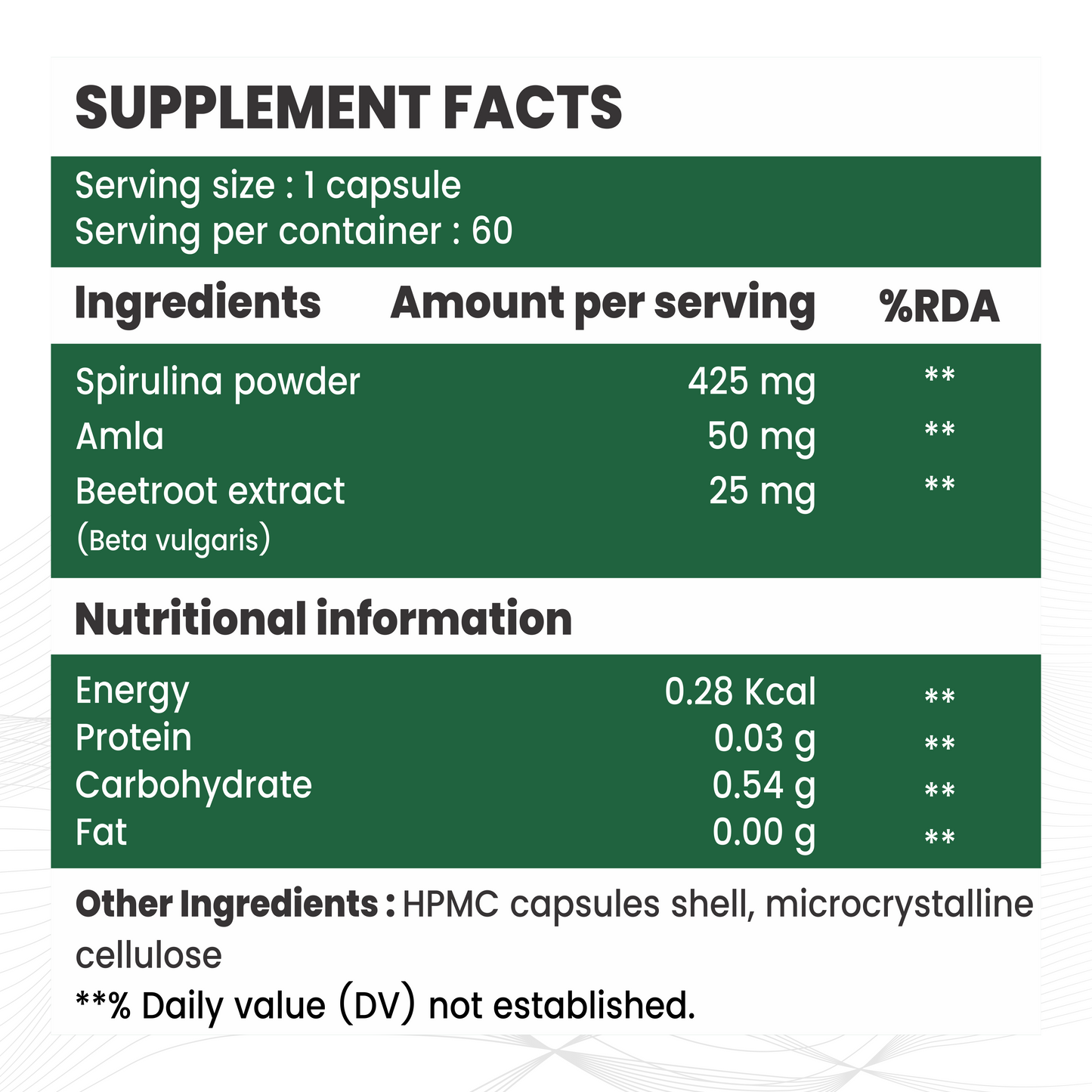 Raskam Spirulina-Super foods 60 capsules - Supports Weight Management & Boosts Immunity | For both Men & Women