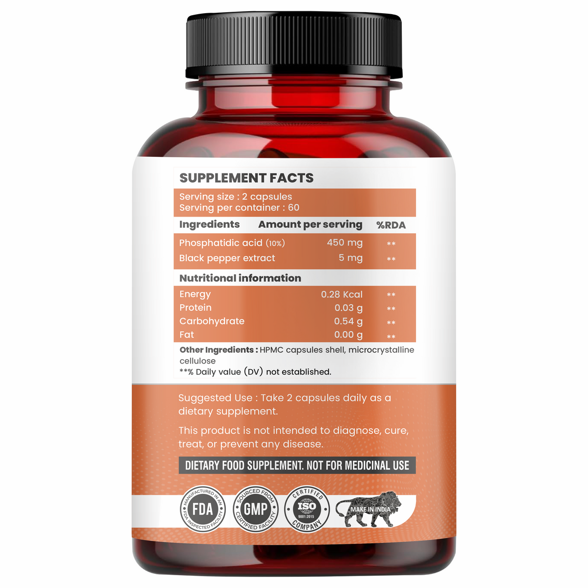 Raskam Phosphatidic Acid Capsules Enriched Phospholipid Complex for brain & cognitive health, 120 Veg Caps
