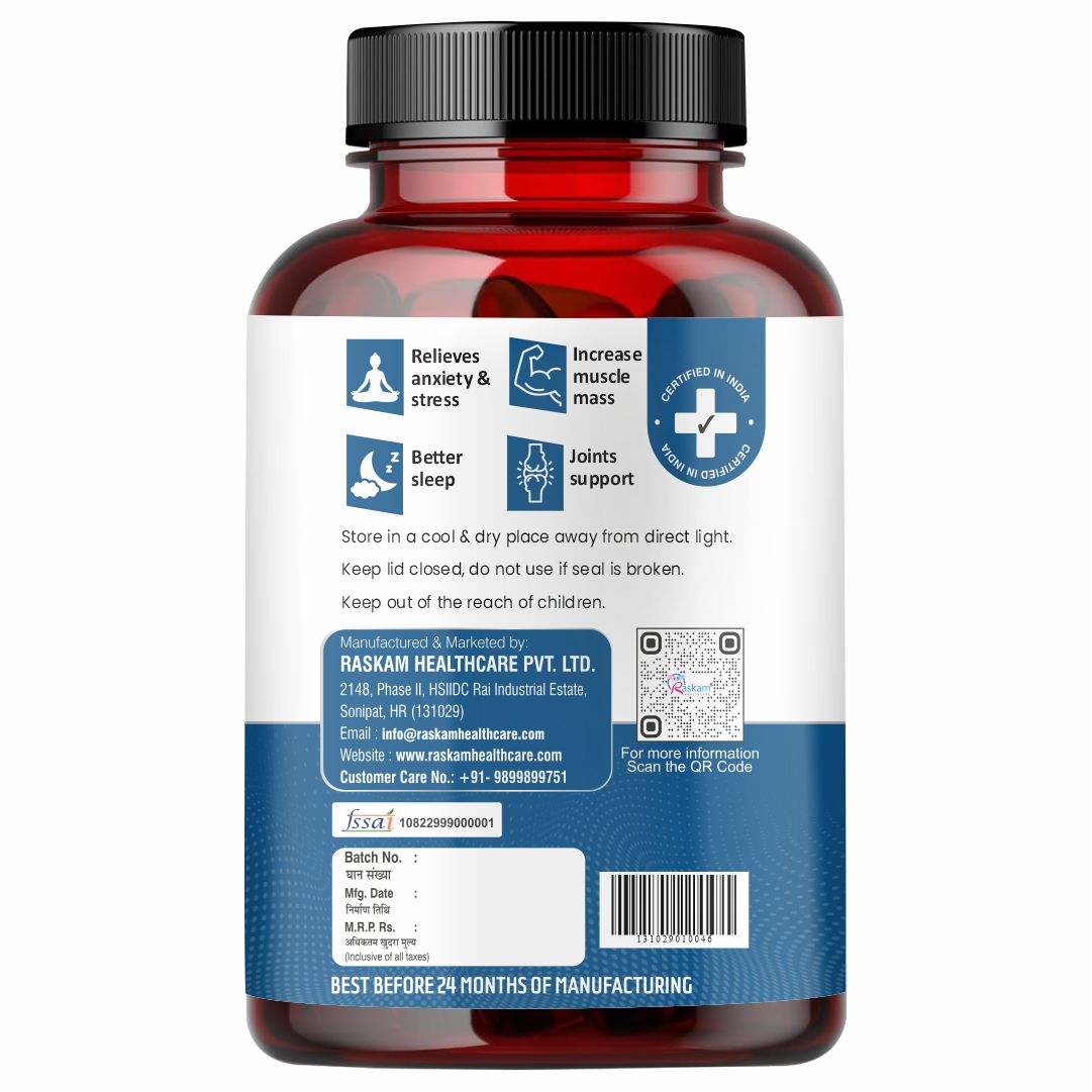 Raskam High Absorption Magnesium Glycinate -120 Vegetable Capsules ,550mg