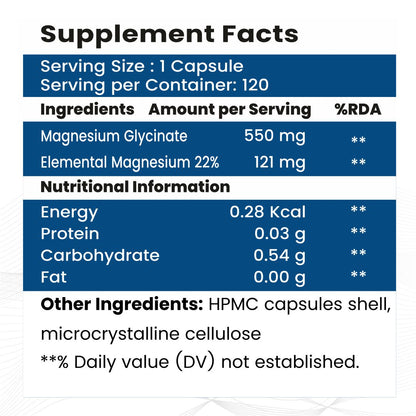 Raskam High Absorption Magnesium Glycinate -120 Vegetable Capsules ,1500mg