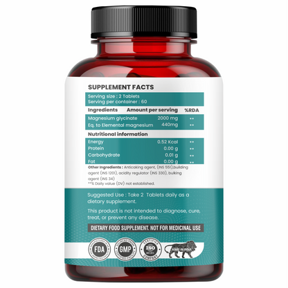 Raskam Magnesium Glycinate, 2000mg per serving, 120 vegetarian tablets, supports muscle recovery, sleep and nerve health