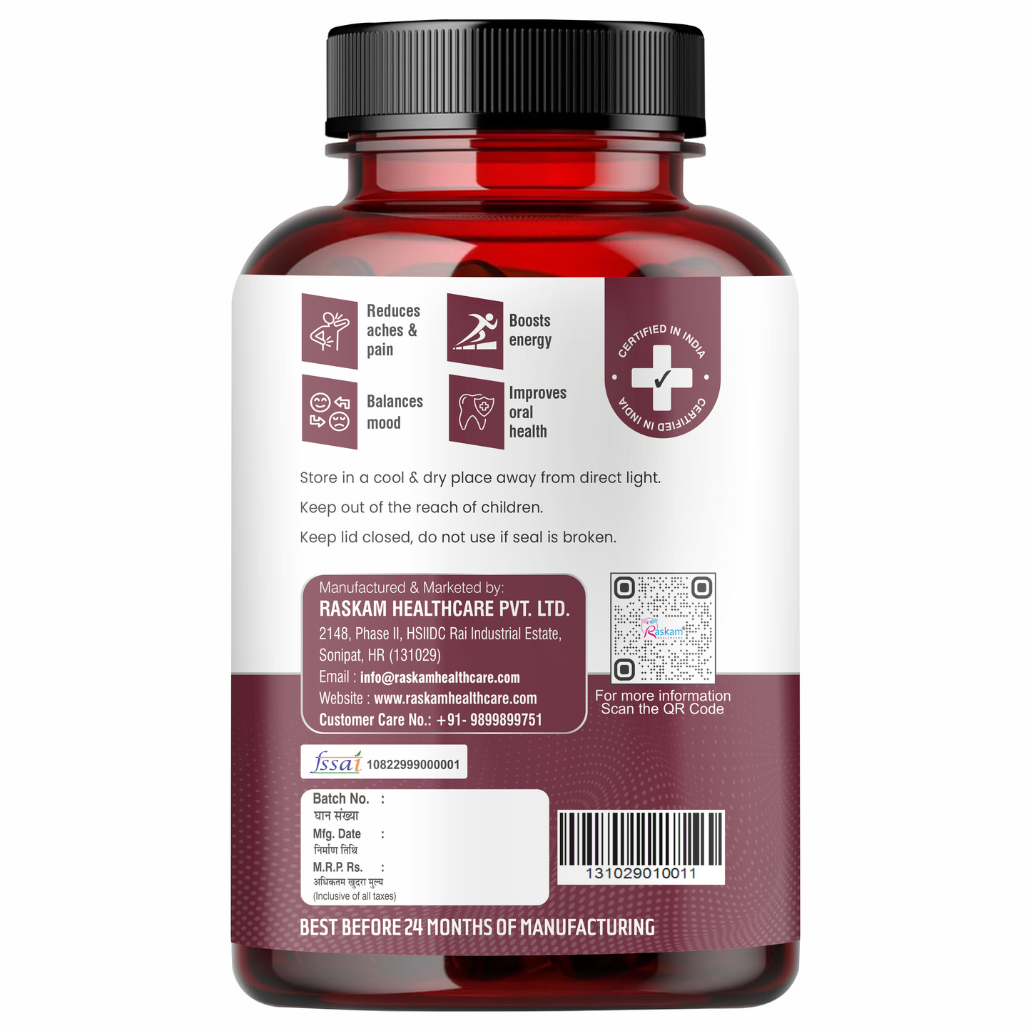 Raskam Coenzyme Q10 (CoQ10) with Piperine  | Supports Heart Health and Vascular Health | 100% Vegetarian – 60 Capsules