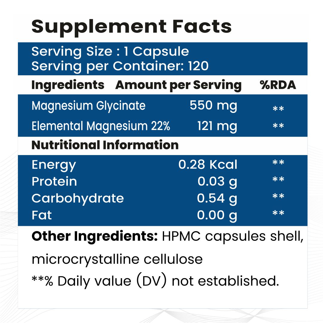 Raskam High Absorption Magnesium Glycinate -120 Vegetable Capsules ,550mg