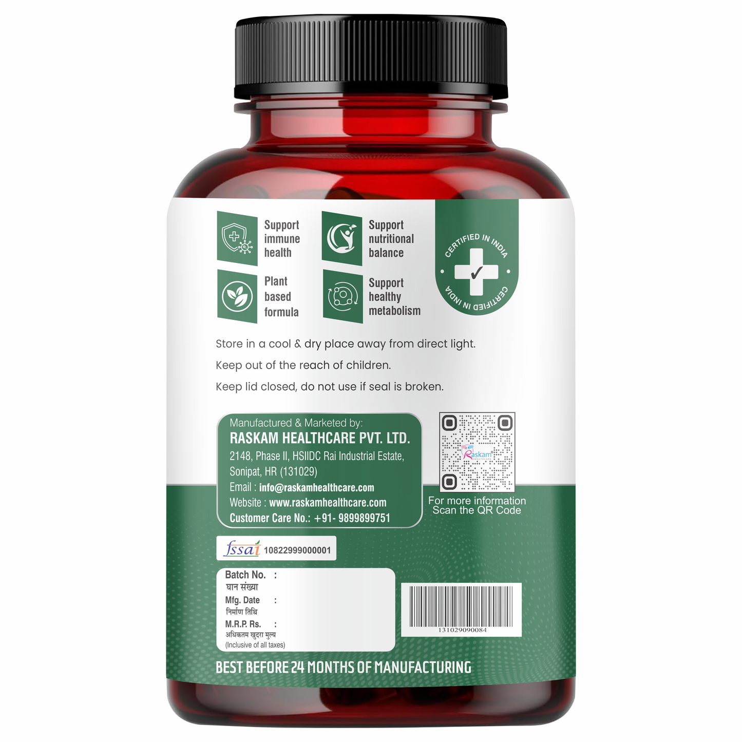 Raskam Spirulina-Super foods 60 capsules - Supports Weight Management & Boosts Immunity | For both Men & Women