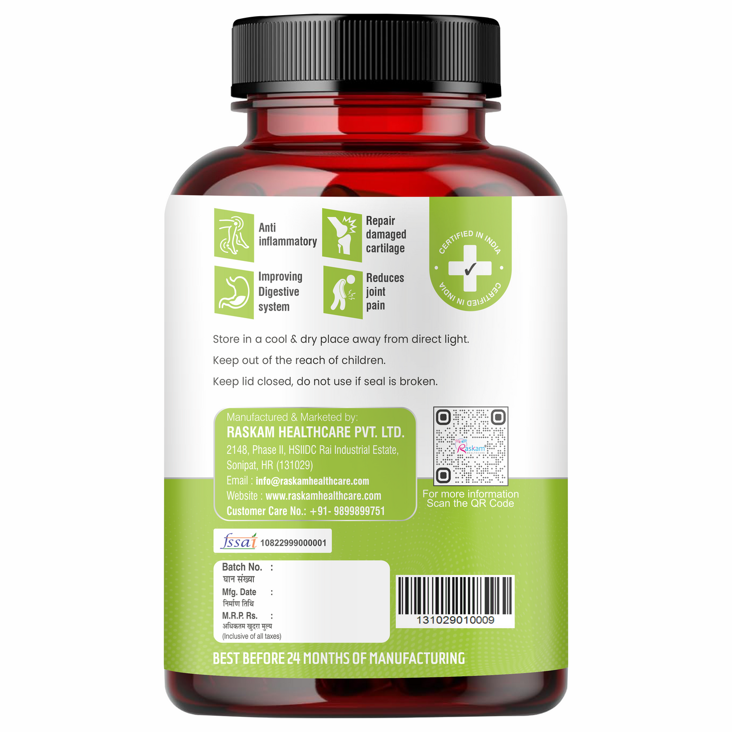 Raskam Cissus Quadrangularis Extract 1000mg - 100 Veg Capsules- Bone & Joint Wellness