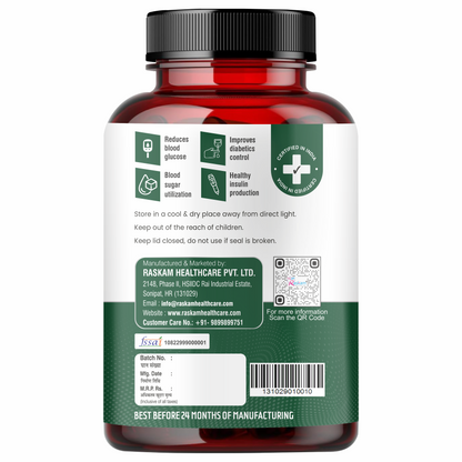 Raskam Diabetic Support Advanced Blood Sugar Support | FSSAI approved Diabetes Care Formula with modern scientific validation Berberine, Cinnamon, Fenugreek, Green Tea to Maintain Healthy Blood Sugar Levels - 60 Veg Capsule