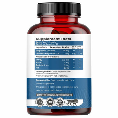 Raskam High Absorption Magnesium Glycinate -120 Vegetable Capsules ,1500mg