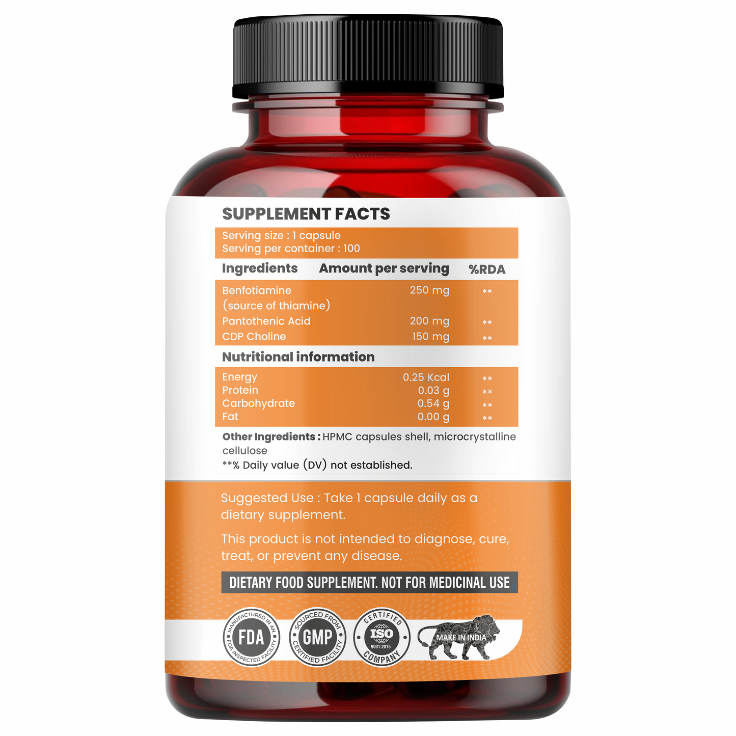 Raskam Benfotiamine+ 600mg  - Antioxidant & Energy Support - Promotes Nerve Health & Metabolic Function - Nutraceutical Supplement 100-Capsules