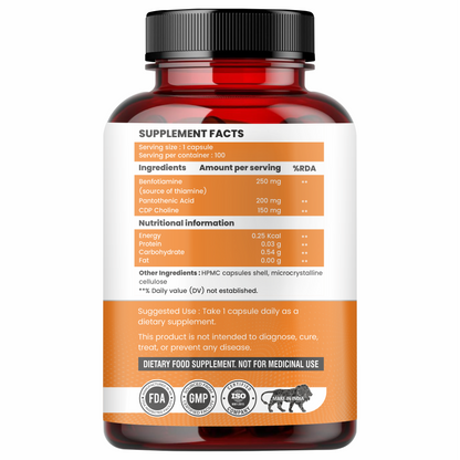 Raskam Benfotiamine+ 600mg  - Antioxidant & Energy Support - Promotes Nerve Health & Metabolic Function - Nutraceutical Supplement 100-Capsules