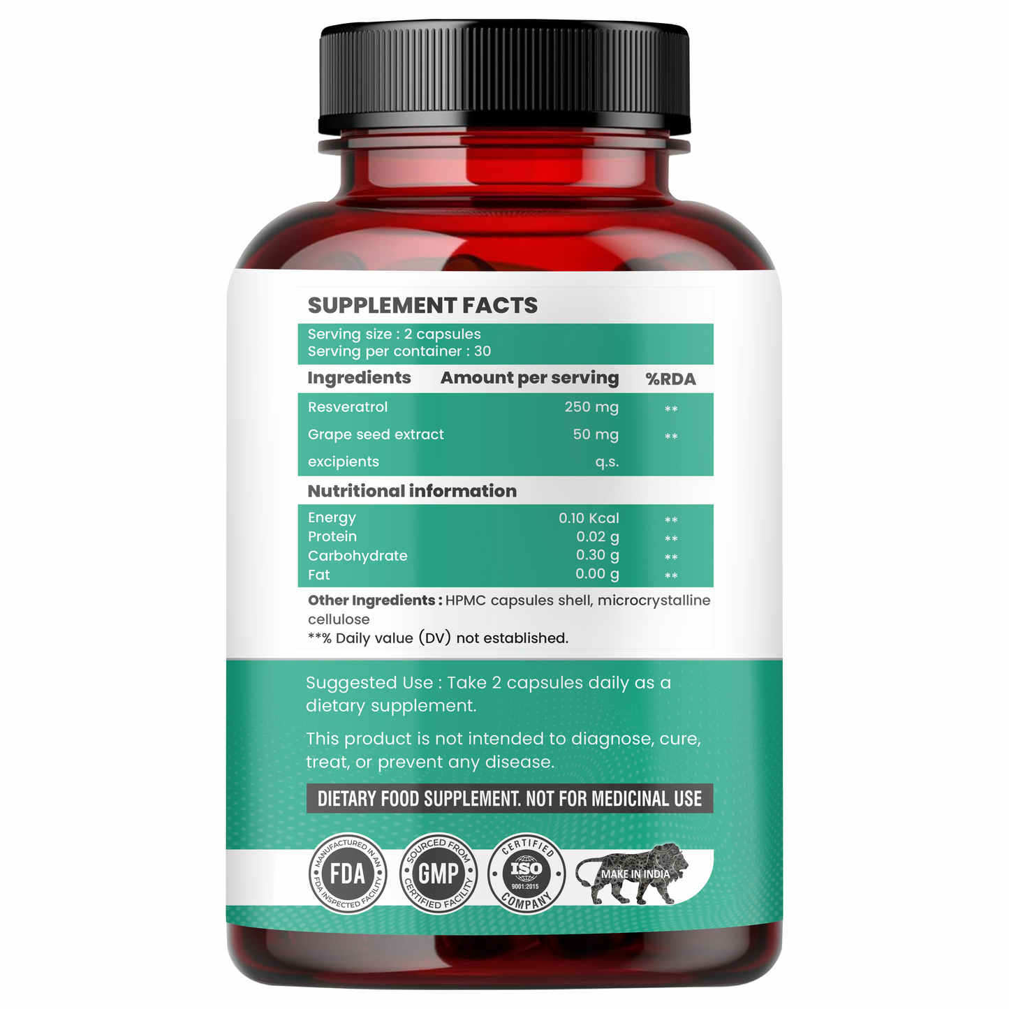 Raskam Resveratrol supplement with grape seed extract | capsules with highly bioavailable | antioxidant support for healthy aging | heart, immune & skin support | 60 veg capsules